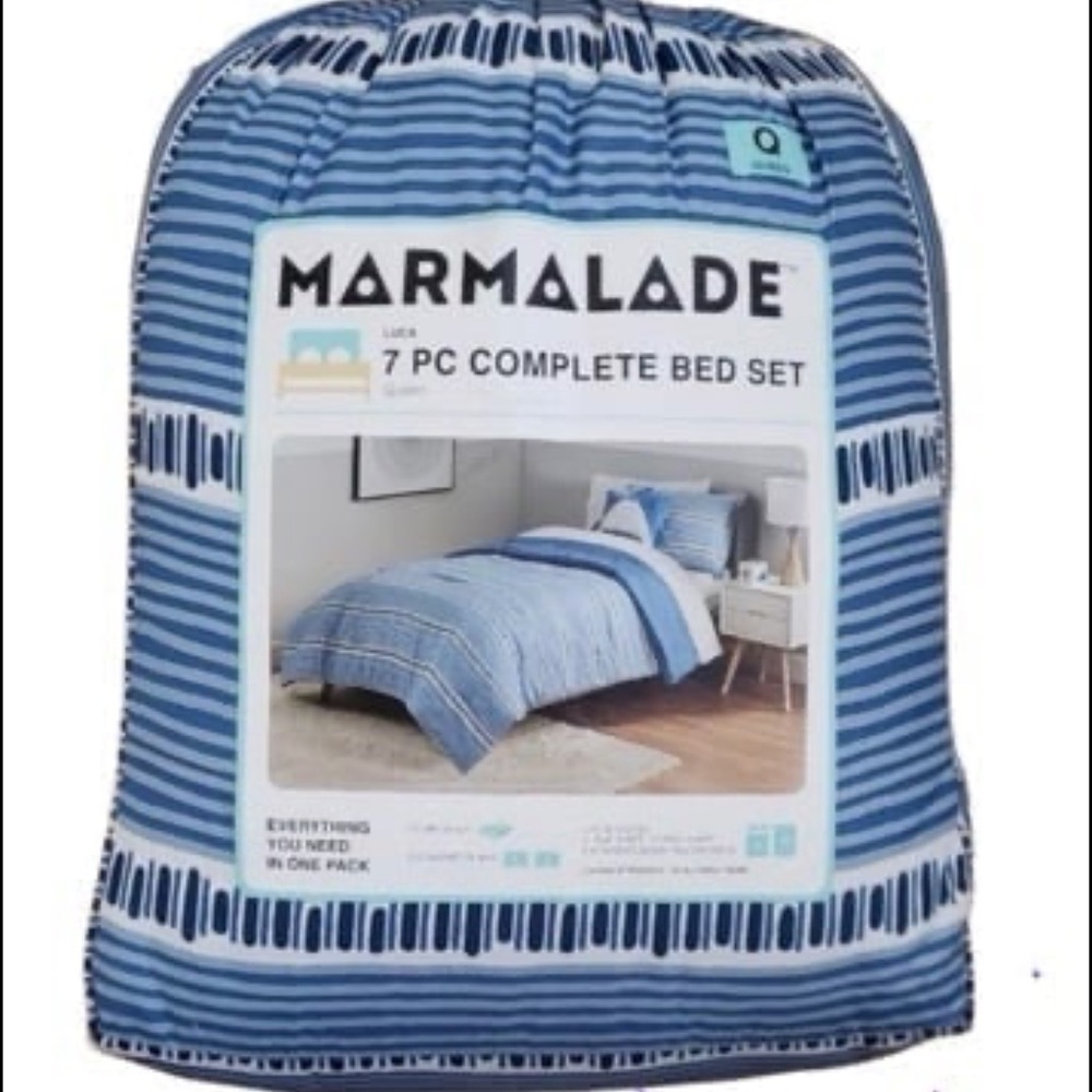 Marmalade 7-Piece Queen Reversible Comforter Set in Blue Sheet Set NWT